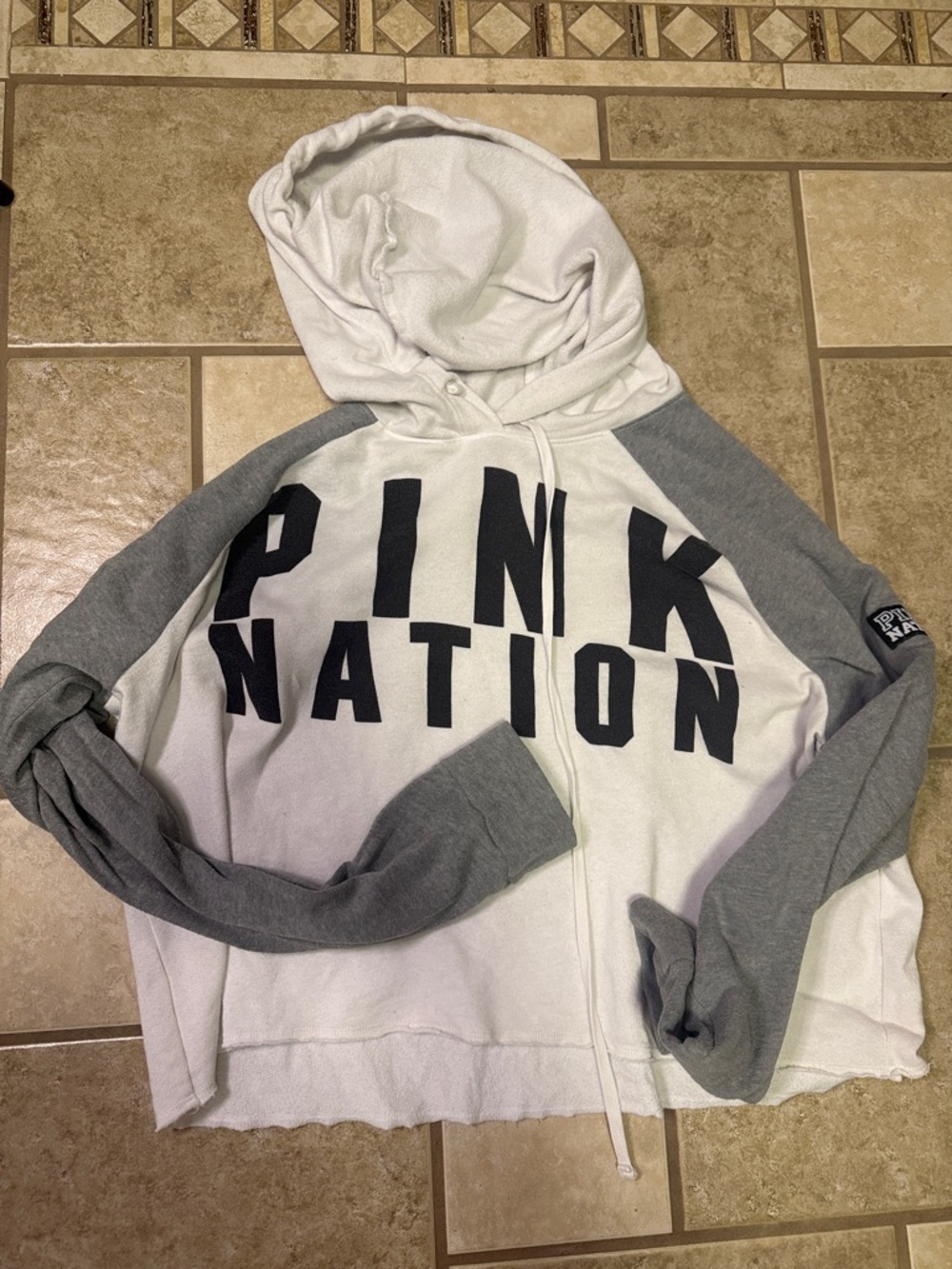 PINK Victoria's Secret Two-Tone Hooded Zip Sweatshirt - White & Gray